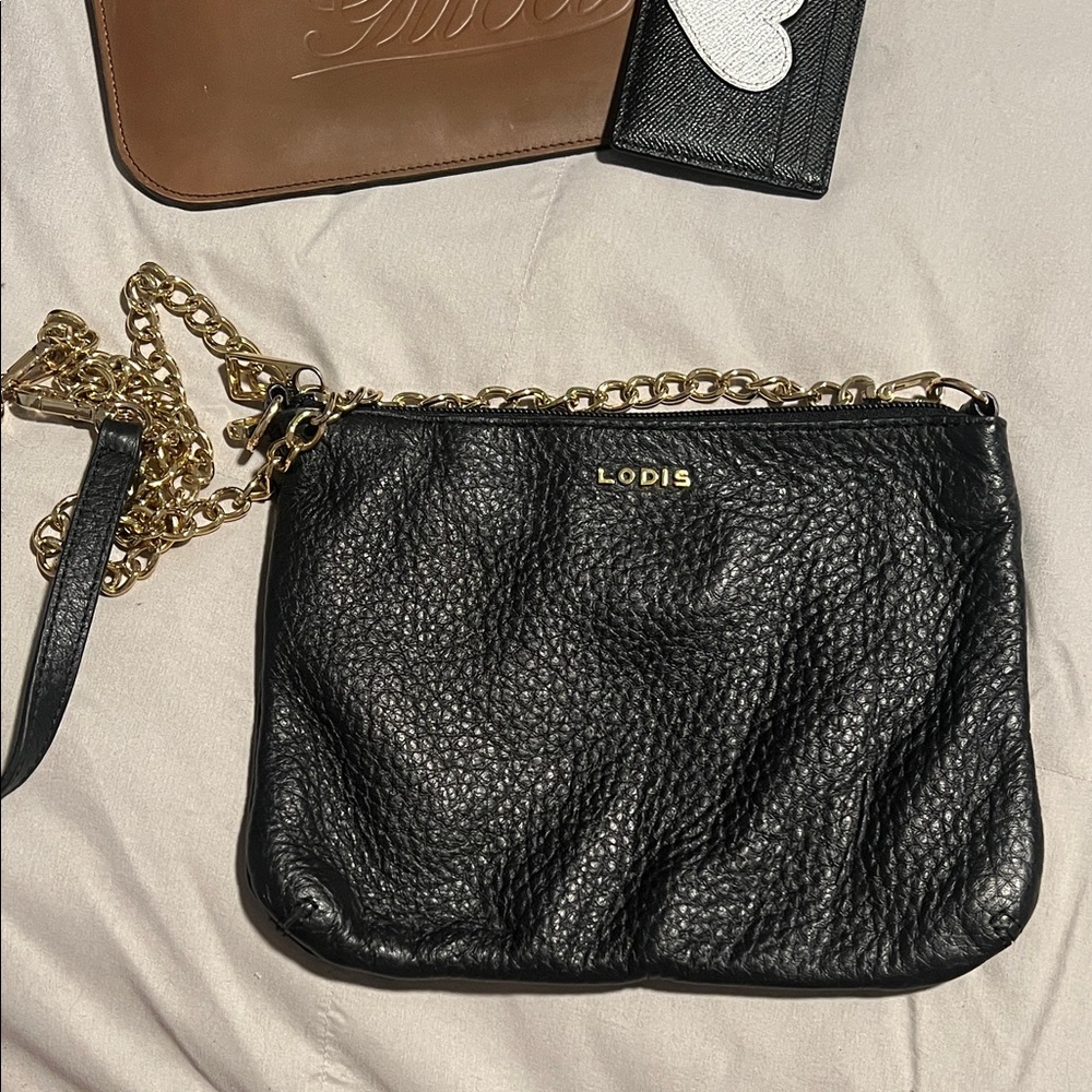 Lodis Emily Black Leather Convertible Gold Chain Strap